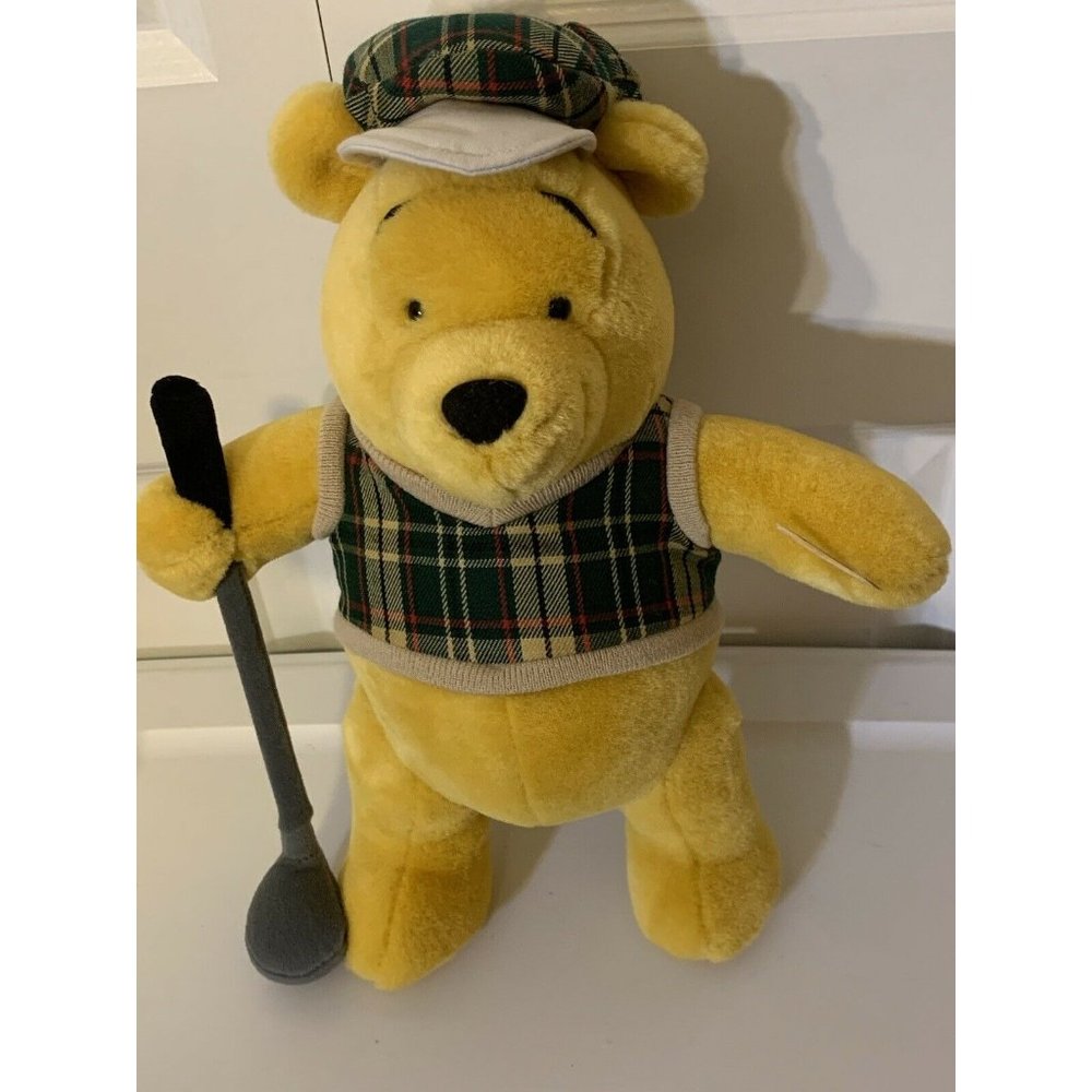Disney Winnie‎ the Pooh Golf plaid vest and hat Stuffed Animal Plush
